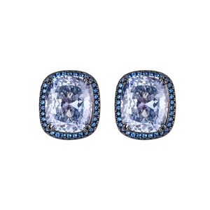 Wholesale Eco-friendly Copper Cushion Cut Blue 15*20mm Cubic Zirconia Vintage Necklace <b>Earrings</b> Jewelry <b>Set</b> for Women - Product Image 2