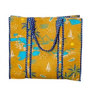 Handcrafted Pure Cotton Quilted Tote <b>Bag</b> Women Eco Friendly Bohemian Shoulder Shopping Striped Long Handle Party Exhibition - Product Image 1