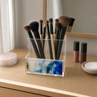 Porte-stylos en acrylique, avec compartiment central, pour table de maquillage, support pour échantillons de tasses, ensemble deux tasses en une seule pièce