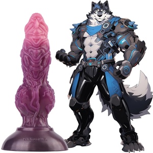 Fantasy Werewolf-Themed Inflatable <b>Dildo</b> with Muscular Texture, Dark Purple Silicone, Inspired by Furry Sci-Fi Warrior - Product Image 1