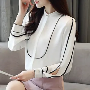 Blusa feminina de manga comprida OL Office verão para mulheres blusas blusas femininas camisas de chiffon branco tops femininos 9301 #