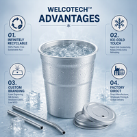 Vente en gros de tasses en aluminium personnalisées avec logo, 9 oz, avec couvercle, réutilisables, légères, empilables, mugs à bière en métal pour le camping, les voyages et les fêtes