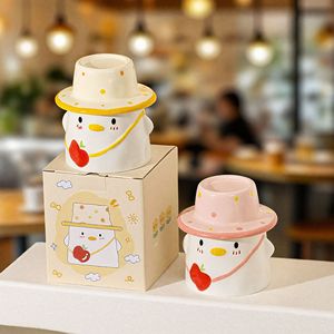 <span class=keywords><strong>Mug</strong></span> mignon en forme de petit canard dessiné à la main, tasses de couple avec couvercles, tasses à eau pour la maison, tasses en céramique amusantes, cadeaux culturels et créatifs - Product Image 2