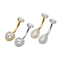 Thorrk G23 Titane Piercing de nombril à filetage externe 14G avec tige incurvée longue en zircon, Bijou de piercing