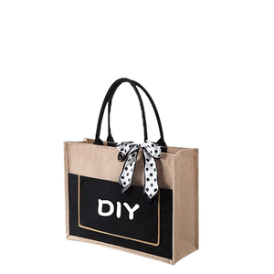 Customizable Reusable Jute Tote <b>Bag</b> with Hand Length Handle <b>Shoulder</b> & Top Closure Letter Pattern Extra <b>Large</b> Size for Daily Use - Product Image 1