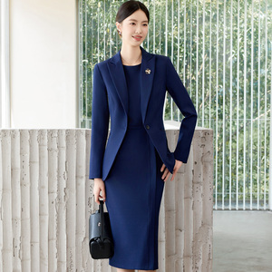 Abito formale da <span class=keywords><strong>donna</strong></span> a due pezzi con scollo a V con ricamo regolare blazer da abito neutro - Product Image 3