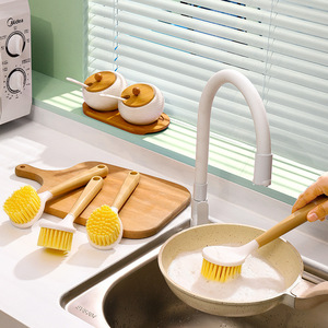 Kitchen Cleaning Brush <b>Long</b> <b>Handle</b> <b>Sponge</b> Brush With Hanging Loop For Sink Stove Washing - Product Image 2