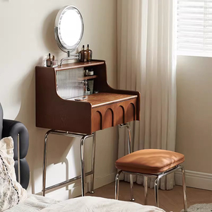 Piccole dimensioni moderne <span class=keywords><strong>ragazze</strong></span> toletta con specchio illuminato e sgabello sedia bianco in legno e acciaio <span class=keywords><strong>gambe</strong></span> per uso camera da letto - Product Image 2