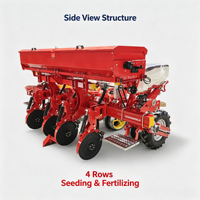 Semoir à maïs sans labour à 4 rangs avec attelage 3 points, entraînement par boîte de vitesses, équipement agricole 20-80 CV pour semis et fertilisation
