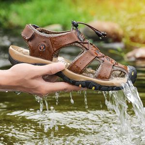New Arrival Large <b>Size</b> Fashion Real Genuine Leather Outdoor Summer Beach <b>Men</b> Sandals Mesh Lining Outdoor <b>Slippers</b> - Product Image 4