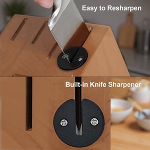 סט סכיני מטבח 15 חלקים מפלדת אל-חלד עשירה בפחמן עם משחיז מובנה ובלוק עץ שיטה - מוצר טרנדי במטבח - Product Image 3