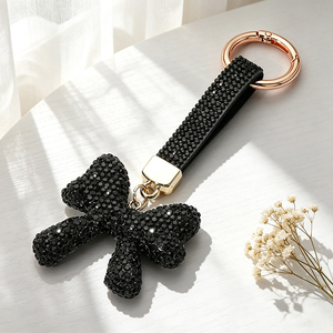 Rhinestone Bow Keychain Sparkling Crystal Bowknot <b>Key</b> Ring Gold Plated Metal <b>Key</b> Holder Bling Bag Charm for Women - Product Image 4