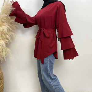 2028 # tre strati <span class=keywords><strong>con</strong></span> maniche a volant e <span class=keywords><strong>cintura</strong></span> alla moda musulmani donne Top turchia abbigliamento etnico islamico - Product Image 2