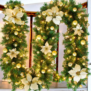 Guirlande de Noël en rotin de 2,7 m avec lumières LED, décorative, verte, avec fleurs – Prix usine, vente chaude - Product Image 4