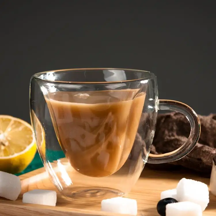 Caneca de café de vidro isolado, copos de chá com alça para latte, cappuccino, espresso, chá de gelo