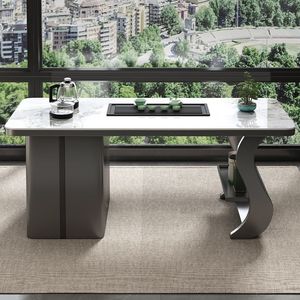Mesa de Té Moderna de Losa de Piedra con Juego de Sillas y Tetera Integrada para Oficina o Sala de Estar - Product Image 3