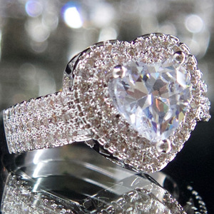 F1130 Anello con diamante a taglio a cuore in oro bianco, colore G naturale, gioielli da donna per fidanzamento - Product Image 2