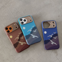 Casing Ponsel Magnetik Serat Karbon Asli untuk iPhone 18 17 16 15 Pro Max dengan Tekstur Garis Burung Seagull