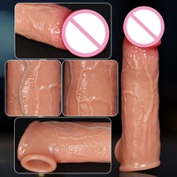 Fernbedienbare Realistische Hautähnliche Hohle Penishülle Vibrator Verlängerung Penishüllen Wiederverwendbare Hülle Kondom Männlicher Penisring für Männer