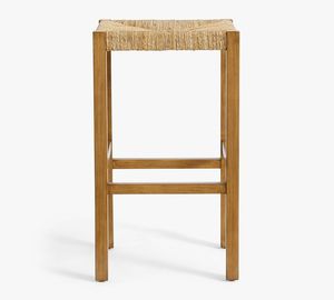 Tabouret de bar en bois avec siège en jonc de mer tissé à la main moderne à quatre pieds sans dos charme rustique fonctionnalité polyvalente tabouret de bar pour la maison - Product Image 2