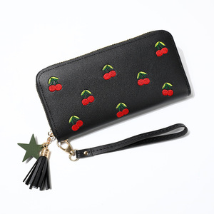 Portefeuille long brodé rose cerise pour femmes, avec emplacements pour cartes et porte-monnaie, pochette multifonctionnelle - Product Image 5