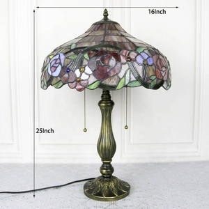 LongHuiJing 16Inch Style Handcrafted Dome Stained Glass Lampshade Table Lamp AC Powered LED 2700K E27 Mediterranean <b>Bedside</b> - Product Image 4
