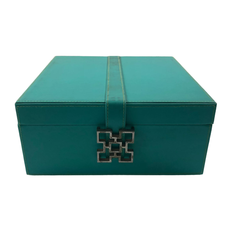 2021 new wooden home storage organization boxes pu leather coated decorative boxes green