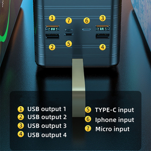 Banco de energía portátil con cordón, cargador rápido de gran capacidad, 100000mah, salida 4USB, 3 Entradas, venta al por mayor de fábrica, gran oferta - Product Image 2