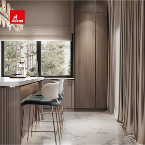 Armoires de cuisine Alland sophistiquées et modernes en teck foncé, peintes mat, style Shaker, avec comptoir en marbre - Product Image 2