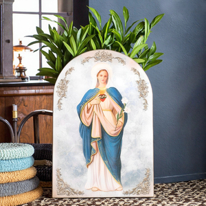 Plaque en bois arquée pour artisanat religieux catholique Offre Spéciale-Notre-Dame du Sacré-Cœur pour panneaux muraux et boîtes en bois Produits en stock - Product Image 3