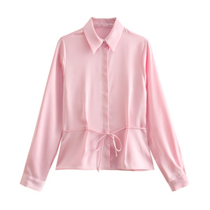 ZA printemps nouvelle robe pour femmes de style europé<span class=keywords><strong>en</strong></span> ceinture <span class=keywords><strong>rose</strong></span> décorée taille <span class=keywords><strong>soie</strong></span> Satin Texture <span class=keywords><strong>chemise</strong></span> - Product Image 1