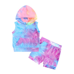 Kids Wear <b>Tie</b> Dye Summer 2 Piece Short Set Toddler Hoodie Set Girl Boy Unisex Kids Boutique Clothing Sets Child Clothes RS01037 - Product Image 4