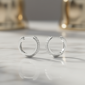 Orecchini a Cerchio in Oro Bianco 14K con Diamanti Taglio Brillante Rotondo Stile Classico da Donna per Uso Quotidiano - Product Image 2