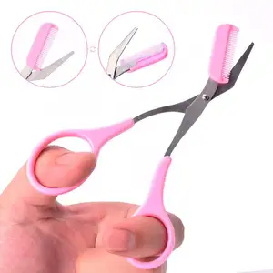 Microblading Accessories Wholesale Eyebrow Shaping Tools Eyebrow Trimmer Scissors Pink Color Eyebrow Scissors With Comb