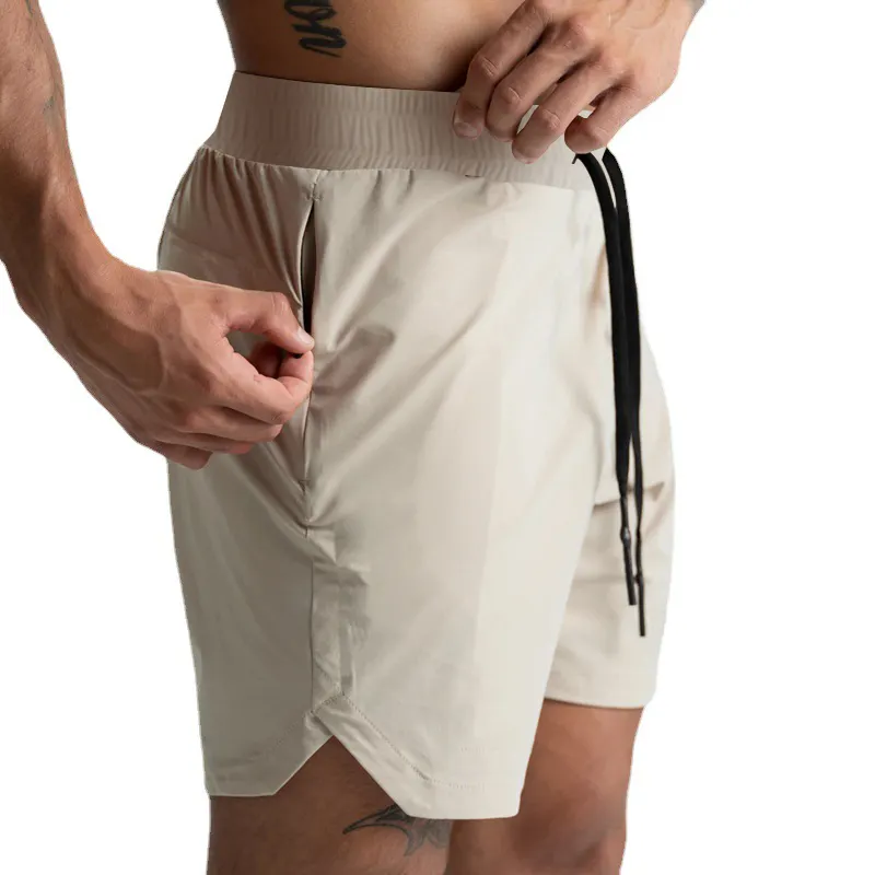 Pantalones cortos deportivos de poliéster para hombre, Shorts de secado rápido de una sola capa para entrenamiento, ligero, con bolsillos y cremallera, para gimnasio y musculación