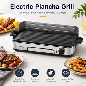 Nouvelle <span class=keywords><strong>Plancha</strong></span> Électrique Intérieure/Extérieure, Gril BBQ Sans Fumée pour la Maison avec Plaque Antiadhésive Amovible et Pare-éclaboussures - Product Image 4