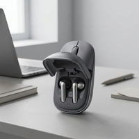 Ensemble d'accessoires informatiques 2-en-1 : Souris sans fil et écouteurs avec étui de chargement – Gris foncé et beige clair