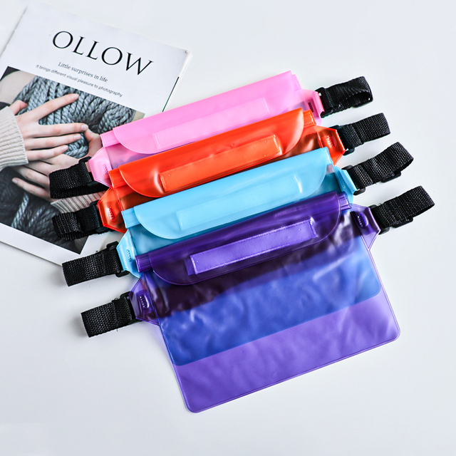 Transparent HDPE Waterproof Pouch Dry Waist Bag for Swimming Touch-screen Mobile Phone Belt