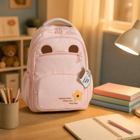 Sac à dos unisexe décontracté et mignon avec sangle de chariot, grande capacité, en tissu Oxford, oreilles d'animaux, poches latérales en maille, coussin d'air