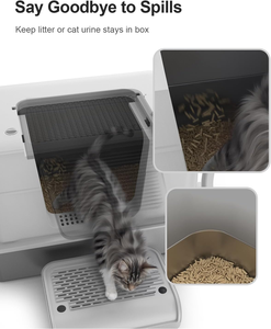 Venta al por mayor de fábrica: Arenero de acero inoxidable para gatos, diseño minimalista, entrada lateral, semicerrado, con protector contra orina, fácil de limpiar, bandeja portátil. - Product Image 3