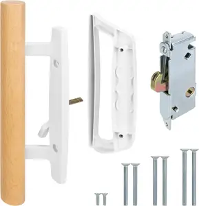 SANKINS Sliding Patio Door Handle Set with Latch Lock Replacement for Sliding Glass Door Oak Wood Flush Handle and Exterior Pull