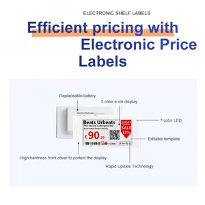 AIEINK 10 pièces 4 couleurs 2,4 GHz Écran Eink Étiquette <span class=keywords><strong>de</strong></span> prix numérique intérieure Kit <span class=keywords><strong>de</strong></span> démonstration avec une autonomie <span class=keywords><strong>de</strong></span> batterie <span class=keywords><strong>de</strong></span> 5 ans et alimentation PoE - Product Image 3