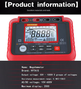 Medidor de resistencia de aislamiento Digital, ohmmetro, voltímetro - Product Image 3
