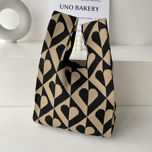 New Single Shoulder Woven Bag Black and <strong>White</strong> <strong>Handbag</strong> <strong>Small</strong> Design Knitted Tote Bag Collection Autumn and Winter - Product Image 1