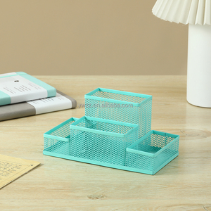 Organizer da Scrivania in Rete Metallica e Plastica Resistente <span class=keywords><strong>Verde</strong></span> Lago con 4 Scomparti Porta Penne e Matite per Scuola e Ufficio - Product Image 4