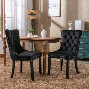 DB Nikki Collection Set of 2 <b>Black</b> Modern Tufted <b>Velvet</b> Dining <b>Chairs</b> with Solid Wood Legs and Nailhead Trim - Product Image 1