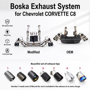ระบบท่อไอเสีย OEM Boska สำหรับ Chevrolet Corvette C8 Stingray Z51 E-Ray 6.2L LT2 ปี 2019-2025 พร้อมท่อดาวน์ไปป์และวาล์ว OEM ที่ปลายท่อไอเสีย - Product Image 1