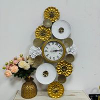 Jam Dinding Emas Kreatif dengan Hiasan Bunga Ukuran Besar, Seni Dinding Logam, Jam Dinding Mewah untuk Dekorasi Ruang Tamu dan Kamar Tidur