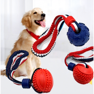 Dog Chew Ball Medium Large Dog Interactive Funny Chew Aggressive Cotton Knot Rope Ball Shape Pattern TPR Rubber Pet Grinding - Product Image 1