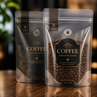 Sachet de café transparent personnalisé avec impression numérique, pochette verticale avec valve, emballage premium pour grains de café torréfiés